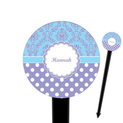Purple Damask & Dots 6" Round Plastic Food Picks - Black - Single Sided (Personalized)