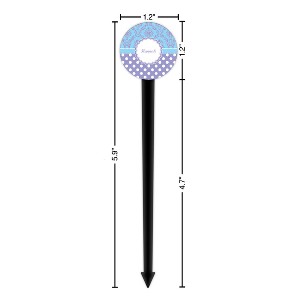 Purple Damask & Dots Black Plastic 6" Food Pick - Round - Dimensions