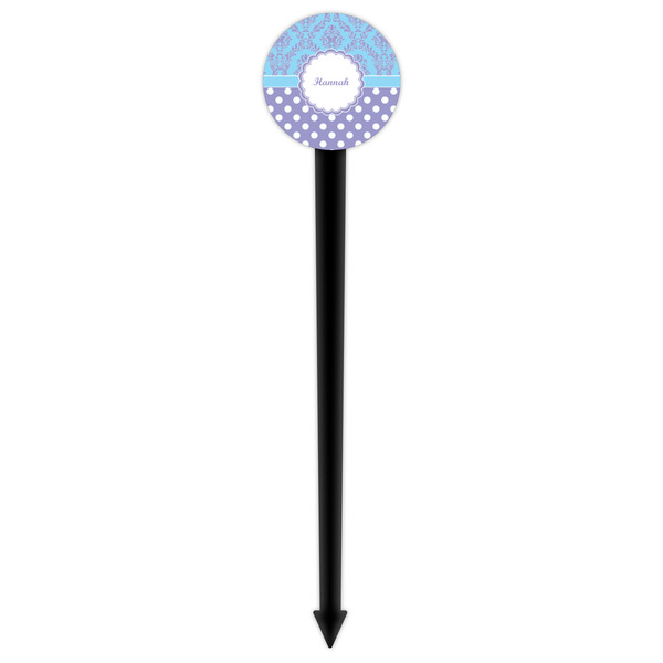 Purple Damask & Dots Black Plastic 6" Food Pick - Round - Single Pick