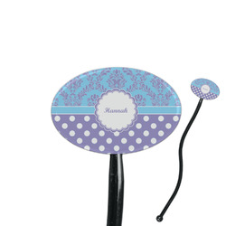 Purple Damask & Dots 7" Oval Plastic Stir Sticks - Black - Double Sided (Personalized)