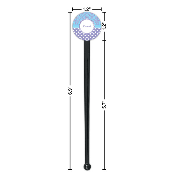 Purple Damask & Dots Black Plastic 7" Stir Stick - Round - Dimensions