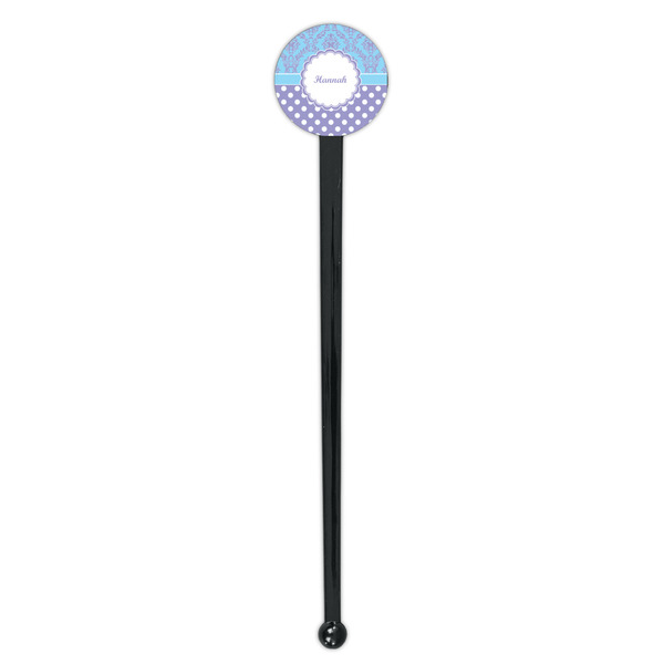 Purple Damask & Dots Black Plastic 7" Stir Stick - Round - Single Stick