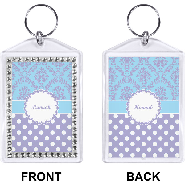 Purple Damask & Dots Bling Keychain (Front + Back)
