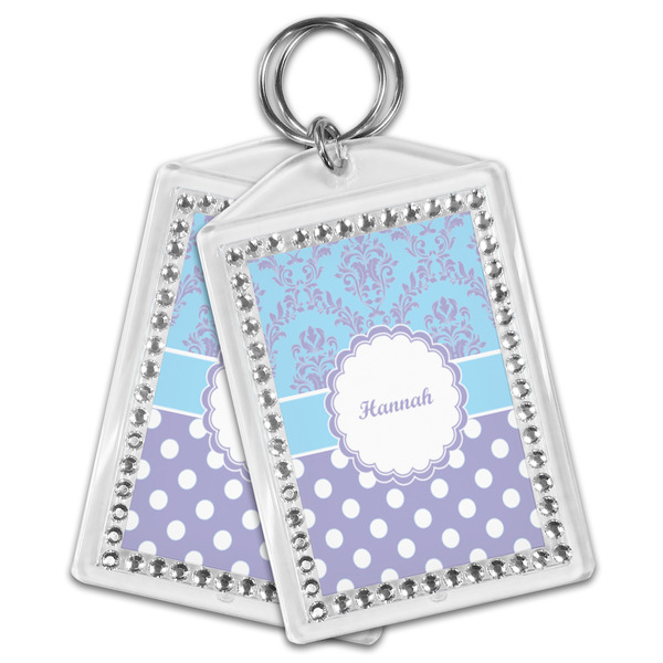 Purple Damask & Dots Bling Keychain - MAIN