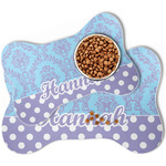 Purple Damask & Dots Bone Shaped Dog Food Mat (Personalized)