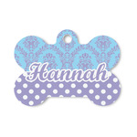 Purple Damask & Dots Bone Shaped Dog ID Tag - Small (Personalized)