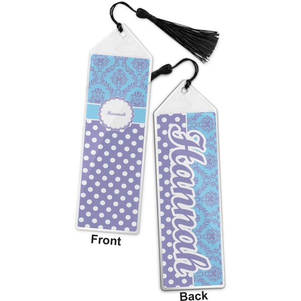 Purple Damask & Dots Bookmark with tassel - Front and Back