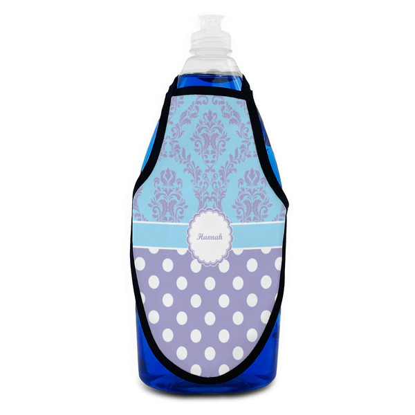 Purple Damask & Dots Bottle Apron - Soap - FRONT