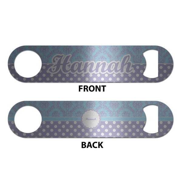 Purple Damask & Dots Bottle Opener - Front & Back