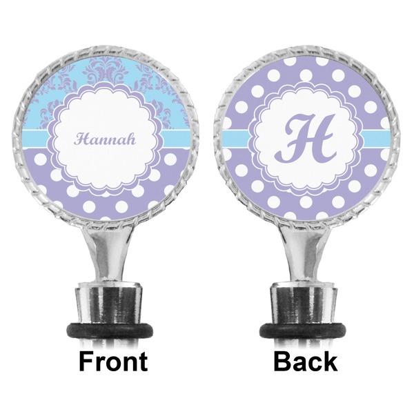 Purple Damask & Dots Bottle Stopper - Front and Back
