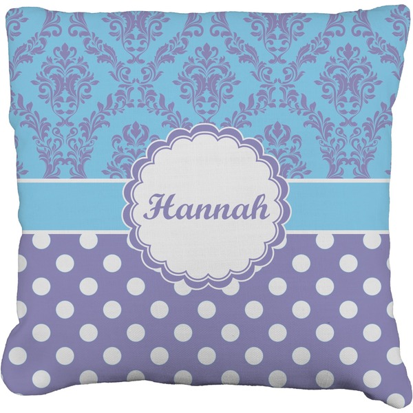 Custom Purple Damask & Dots Faux-Linen Throw Pillow 16" (Personalized)