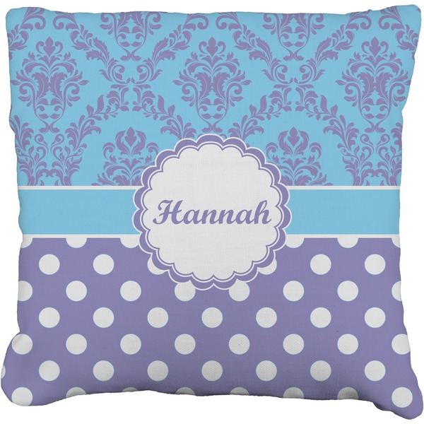 Custom Purple Damask & Dots Faux-Linen Throw Pillow 20" (Personalized)