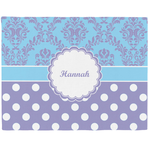 Custom Purple Damask & Dots Woven Fabric Placemat - Twill w/ Name or Text