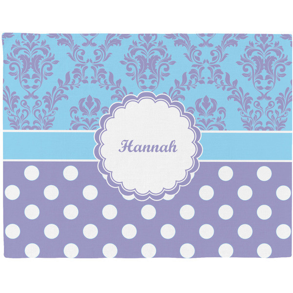 Custom Purple Damask & Dots Woven Fabric Placemat - Twill w/ Name or Text