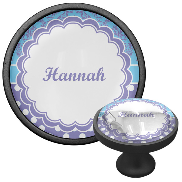 Purple Damask & Dots Cabinet Knob - Black - Multi Angle