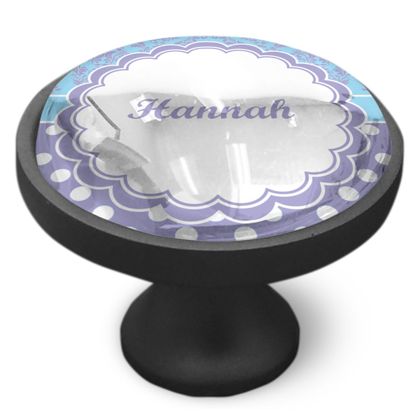 Purple Damask & Dots Cabinet Knob - Black - Side