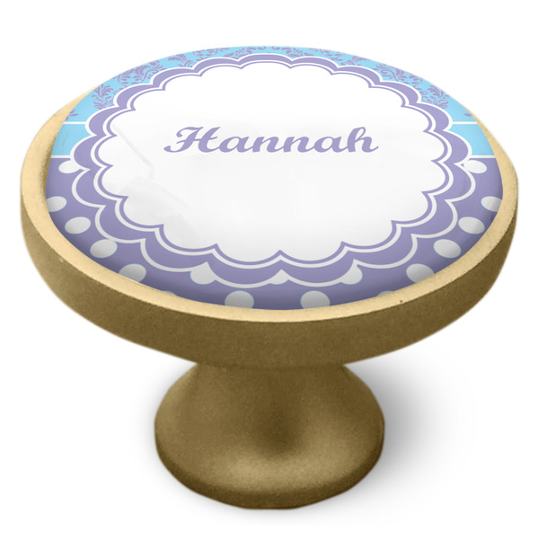 Purple Damask & Dots Cabinet Knob - Gold - Side