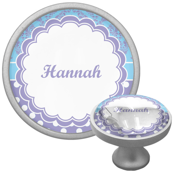 Custom Purple Damask & Dots Cabinet Knob (Silver) (Personalized)