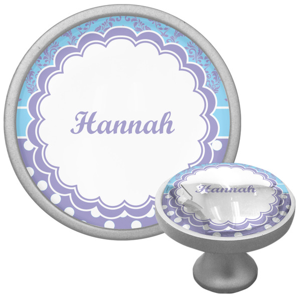 Purple Damask & Dots Cabinet Knob - Nickel - Multi Angle