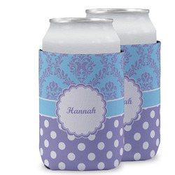 Purple Damask & Dots Can Cooler (12 oz) w/ Name or Text
