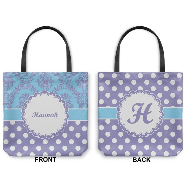 Purple Damask & Dots Canvas Tote - Front and Back