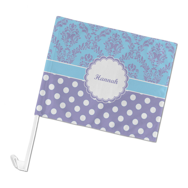 Custom Purple Damask & Dots Car Flag (Personalized)