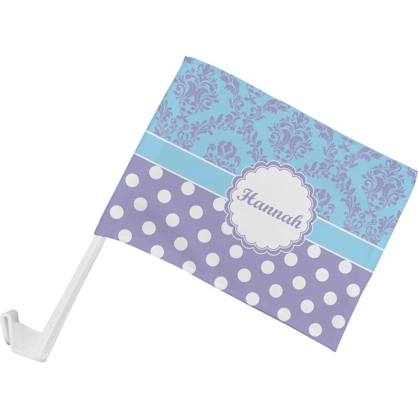 Custom Purple Damask & Dots Car Flag - Small w/ Name or Text
