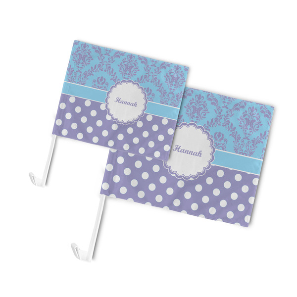Purple Damask & Dots Car Flags - PARENT MAIN (both sizes)