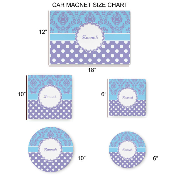 Purple Damask & Dots Car Magnets - SIZE CHART