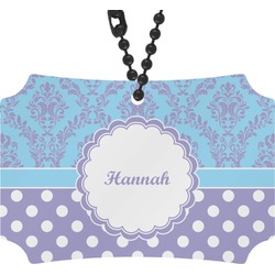 Purple Damask & Dots Rear View Mirror Ornament (Personalized)