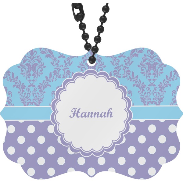 Custom Purple Damask & Dots Rear View Mirror Decor (Personalized)