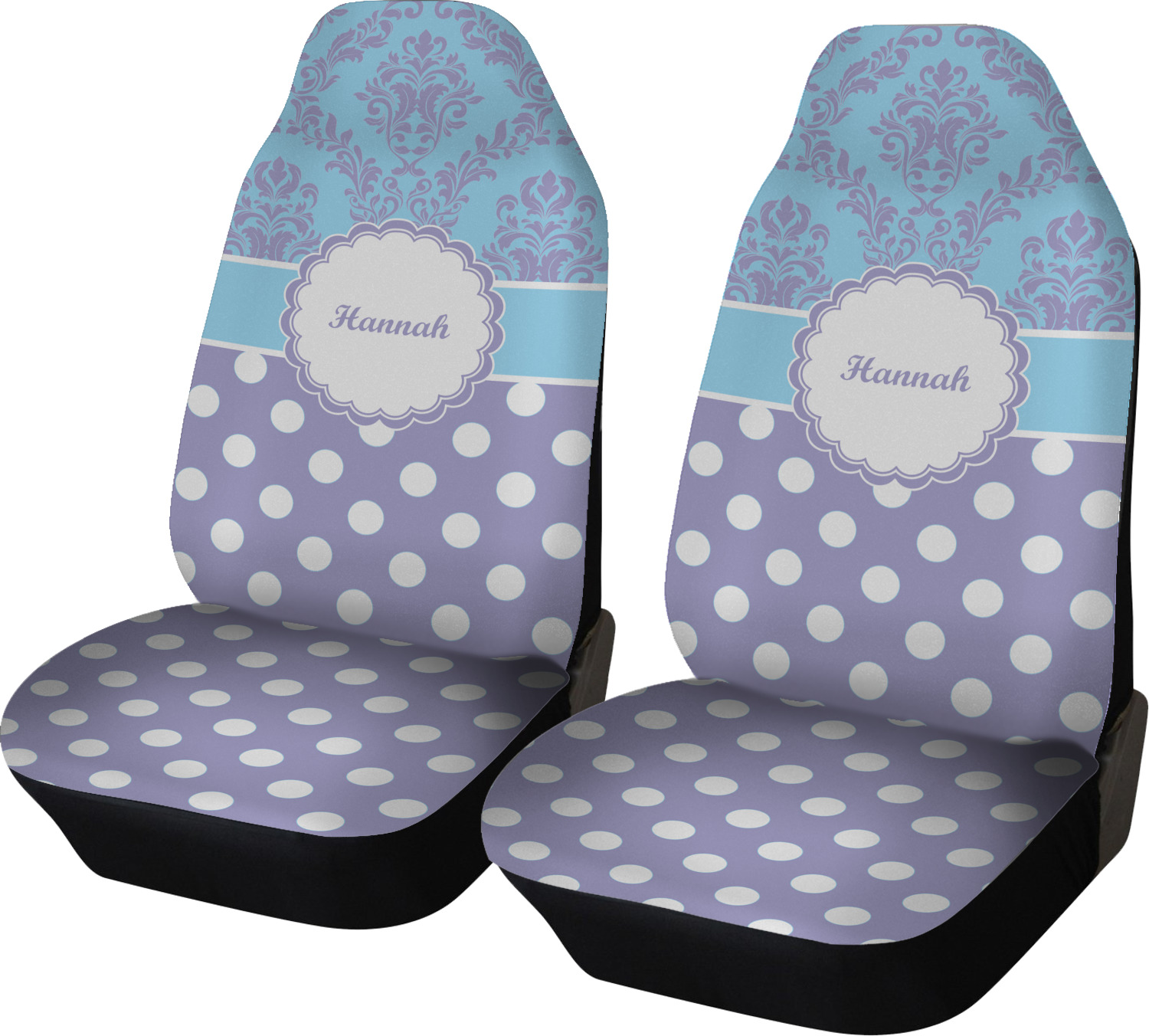 Purple Damask & Dots Car Seat Covers (Set of Two) (Personalized