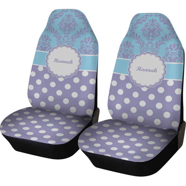 Custom Purple Damask & Dots Car Seat Covers (Set of Two) (Personalized)