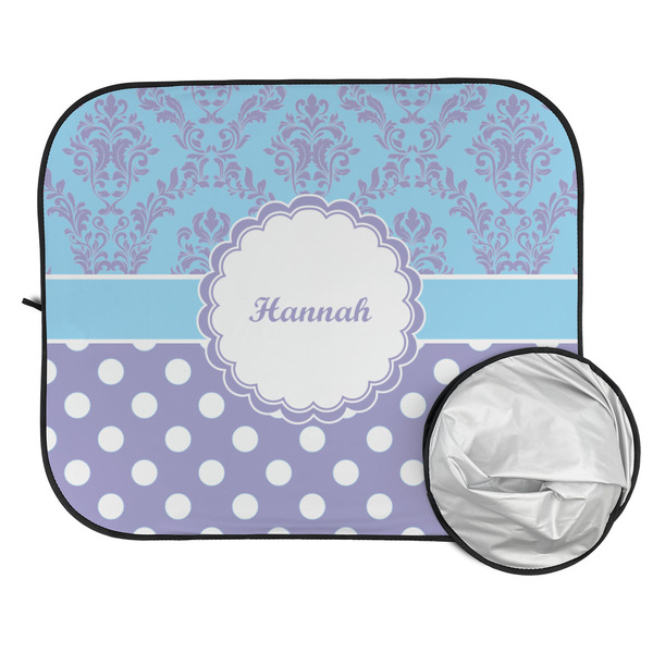 Purple Damask & Dots Car Sun Shades - FOLDED & UNFOLDED