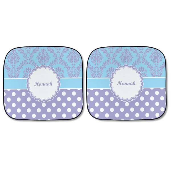 Purple Damask & Dots Car Sun Shades - FRONT