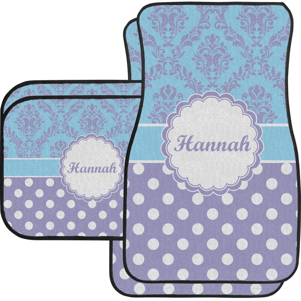 Custom Purple Damask & Dots Car Floor Mats Set - 2 Front & 2 Back (Personalized)