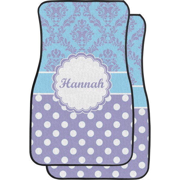 Custom Purple Damask & Dots Car Floor Mats (Front Seat) (Personalized)