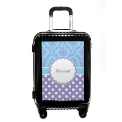 Purple Damask & Dots Carry On Hard Shell Suitcase (Personalized)