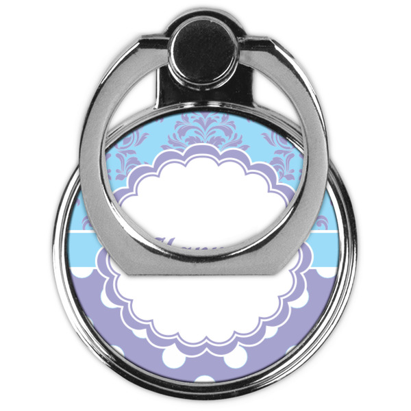 Purple Damask & Dots Cell Phone Ring Stand & Holder - Front (Collapsed)