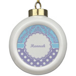 Purple Damask & Dots Ceramic Ball Ornament (Personalized)