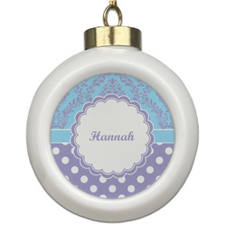 Purple Damask & Dots Ceramic Ball Ornament (Personalized)