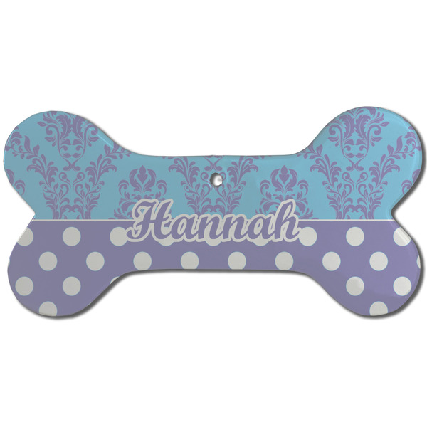 Purple Damask & Dots Ceramic Flat Ornament - Bone Front