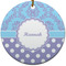 Purple Damask & Dots Ceramic Flat Ornament - Circle (Front)