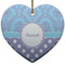 Purple Damask & Dots Ceramic Flat Ornament - Heart (Front)