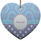 Purple Damask & Dots Heart Ceramic Ornament w/ Name or Text