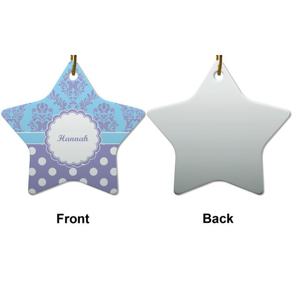Purple Damask & Dots Ceramic Flat Ornament - Star Front & Back (APPROVAL)