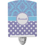 Purple Damask & Dots Ceramic Night Light (Personalized)