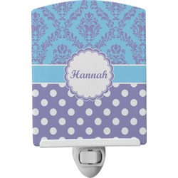 Purple Damask & Dots Ceramic Night Light (Personalized)