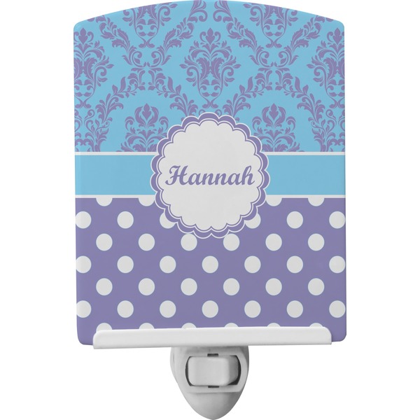 Custom Purple Damask & Dots Ceramic Night Light (Personalized)