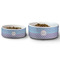 Purple Damask & Dots Ceramic Dog Bowls - Size Comparison
